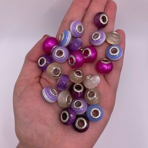 Sterling Silver Signed Multi-Color Bracelet Space Bead Charms